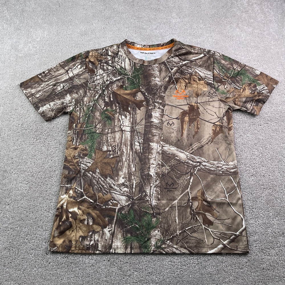 Realtree Shirt Mens Medium Brown Xtra Camo Performance Tech Hunting Short Sleeve